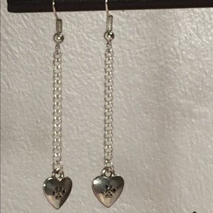 4/$25 ~ Silver hearts with paw prints earrings